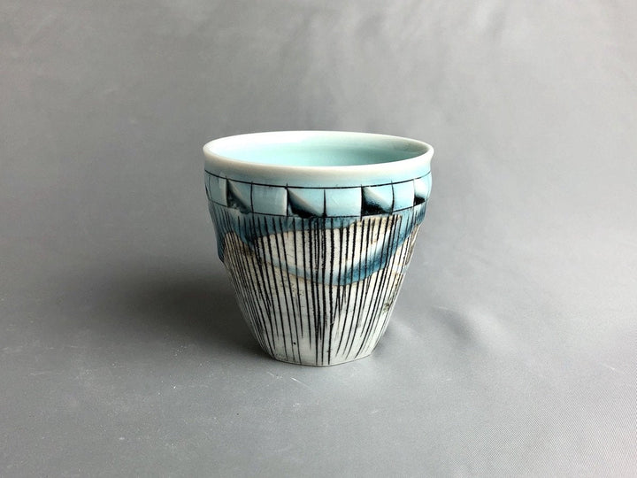 White Porcelain Faceted Cup Blue - Crafted By Kakurin Kiln