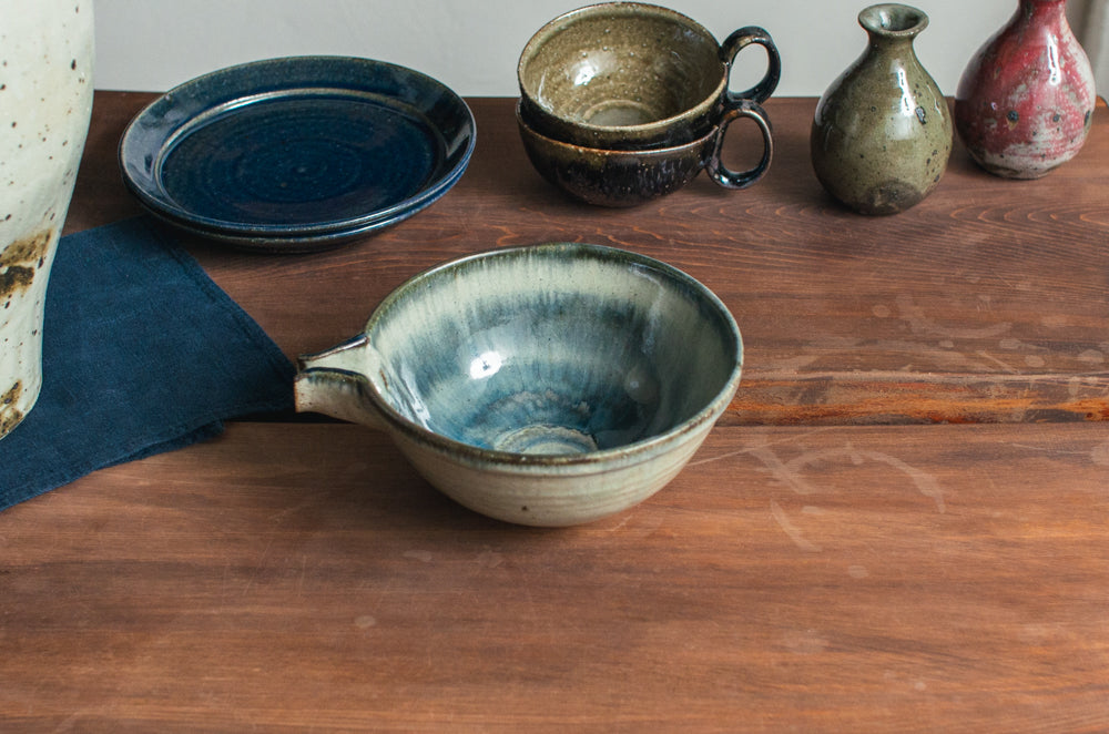 Gray-Blue Katakuchi Bowl - Crafted By Taizo Yamamoto