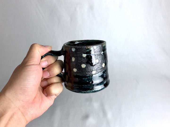 Blue Glazed Black dot tube Mug - Crafted By Kazuhito Yamamoto