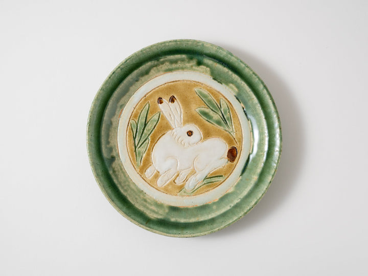 Three-Color Carved 6-Sun Plate Rabbit - Crafted By Kanae Nomura