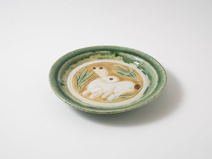 Three-Color Carved 6-Sun Plate Rabbit - Crafted By Kanae Nomura