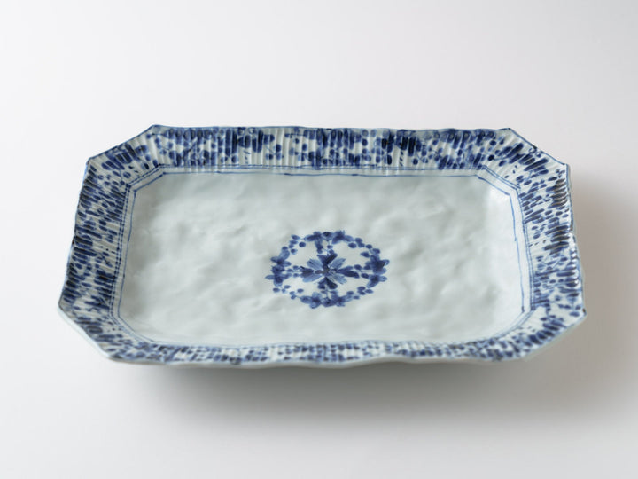 Shinogi Underglazed Flower Square Plate - Crafted By Teiichiro Matsuo