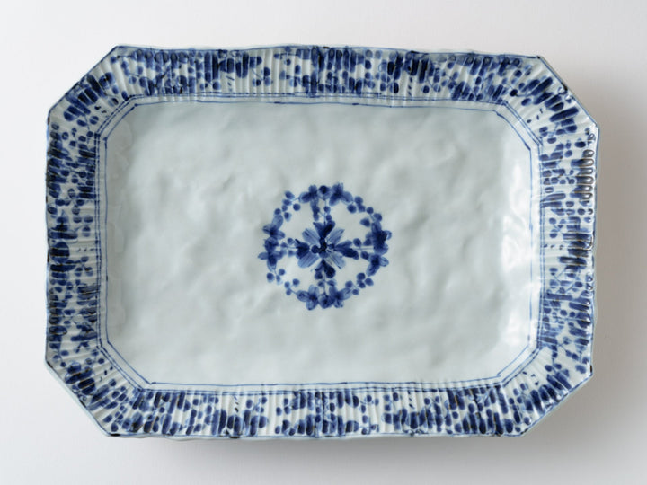 Shinogi Underglazed Flower Square Plate - Crafted By Teiichiro Matsuo