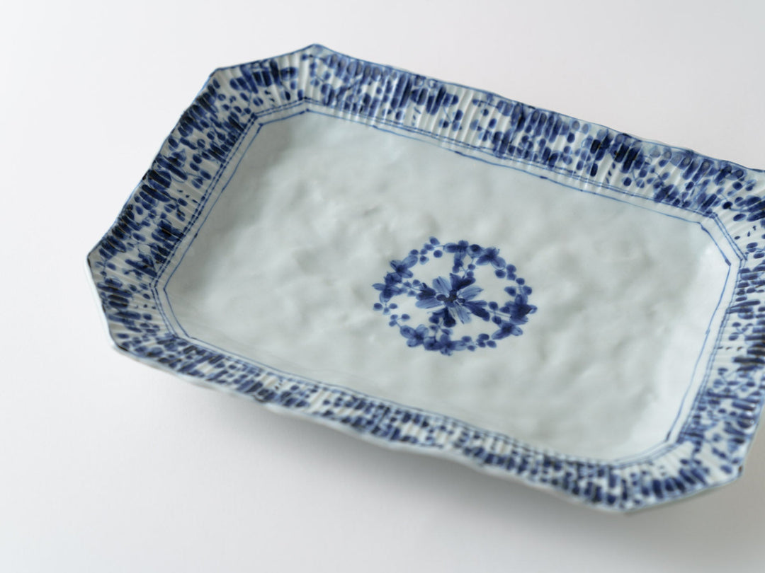 Shinogi Underglazed Flower Square Plate - Crafted By Teiichiro Matsuo