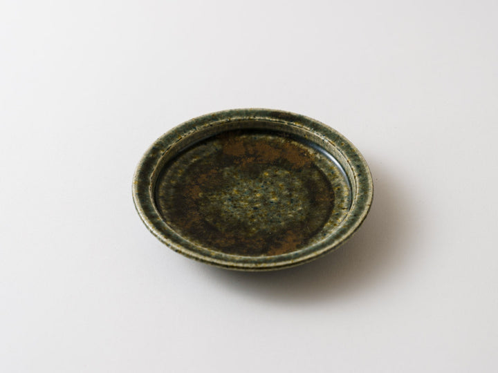 Rust Green Glazed Rim Flat Small Plate - Crafted By Kanae Nomura