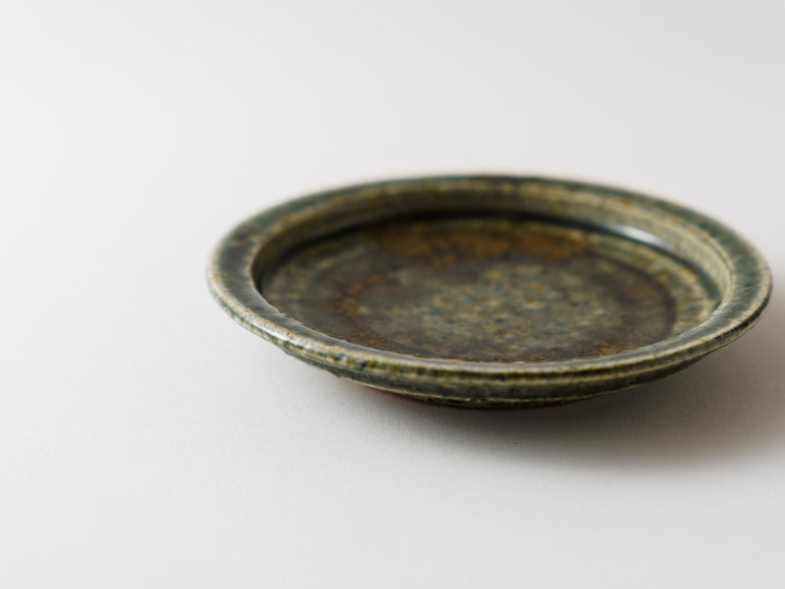 Rust Green Glazed Rim Flat Small Plate - Crafted By Kanae Nomura