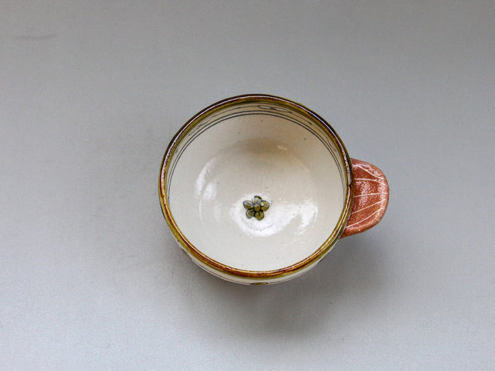 Hand-Pinched Bowl Pot Pink Flowers and Leaves - Crafted By Jun Kato