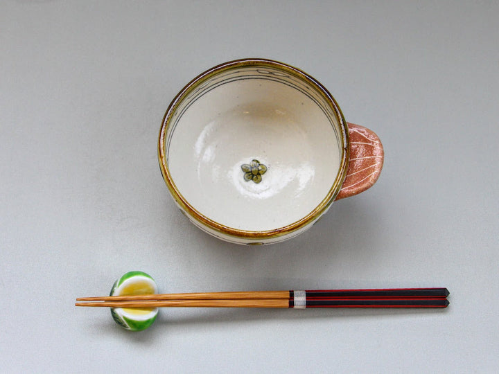 Hand-Pinched Bowl Pot Pink Flowers and Leaves - Crafted By Jun Kato