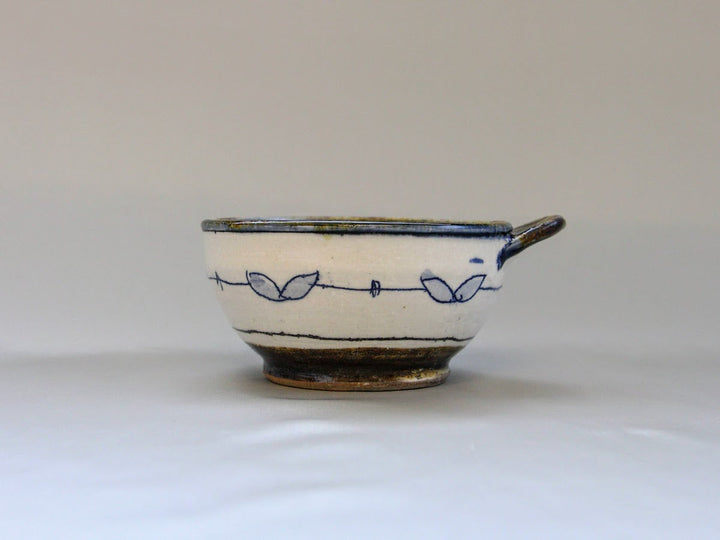 Hand-Pinched Bowl Pot Blue Leaves and Birds - Crafted By Jun Kato