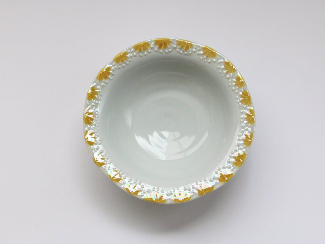 Raster stamen Pattern Rim Bowl Yellow - Crafted By Tokushichi Kiln