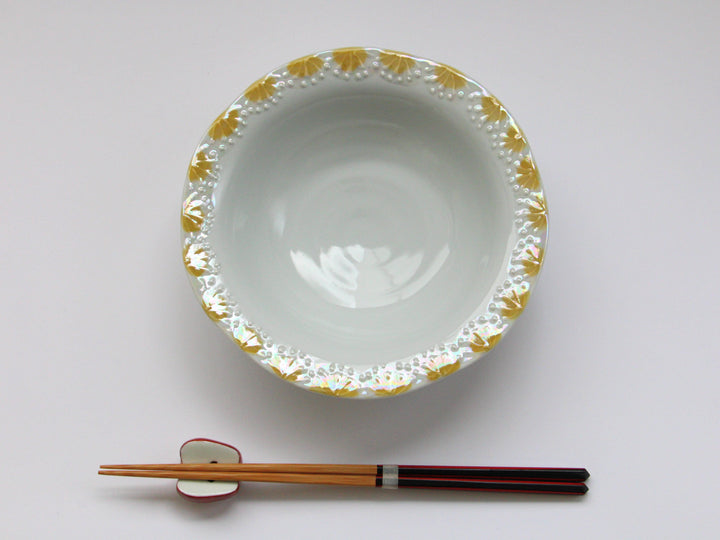 Raster stamen Pattern Rim Bowl Yellow - Crafted By Tokushichi Kiln