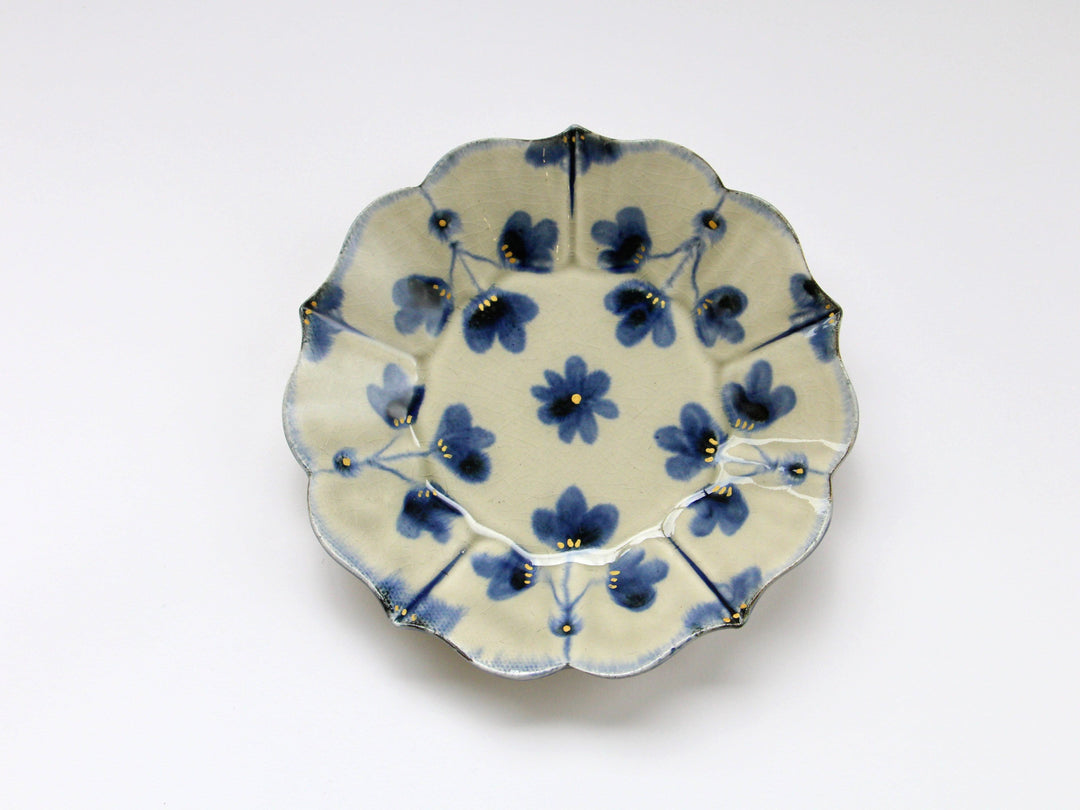 Gold-Colored Clay Glazed Flower Pattern Bellflower Plate Small - Crafted By Kikaku Pottery