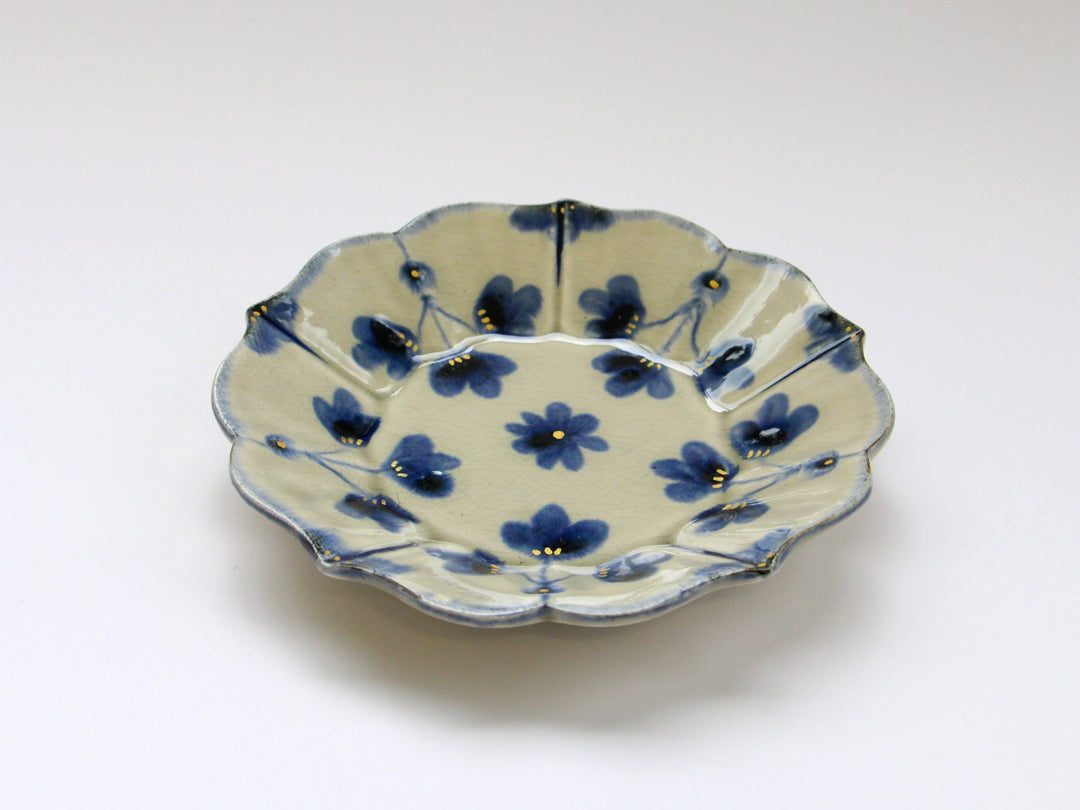 Gold-Colored Clay Glazed Flower Pattern Bellflower Plate Small - Crafted By Kikaku Pottery