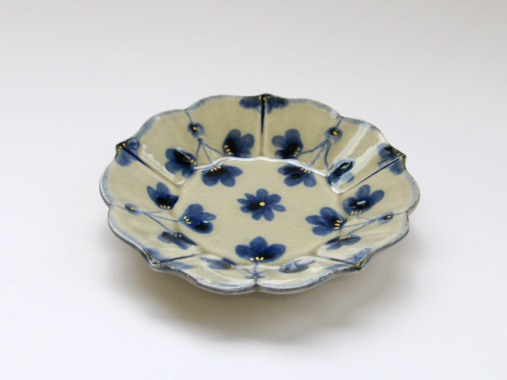 Gold-Colored Clay Glazed Flower Pattern Bellflower Plate Small - Crafted By Kikaku Pottery