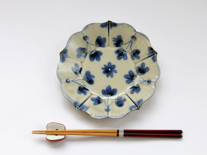 Gold-Colored Clay Glazed Flower Pattern Bellflower Plate Small - Crafted By Kikaku Pottery