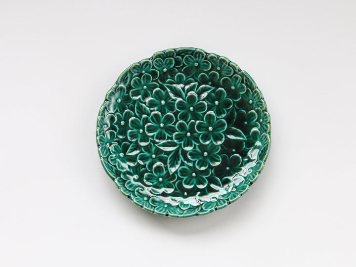 Dark Green Glazed Flower Chirashi Fruit Plate - Crafted By Kajiken Seiji