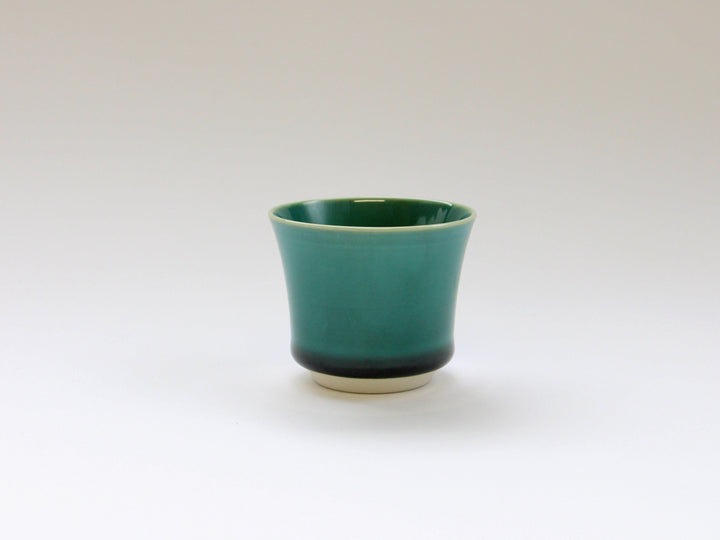 Dark Green Glazed Hemp Leaf Carved Sake Glass - Crafted By Kajiken Seiji