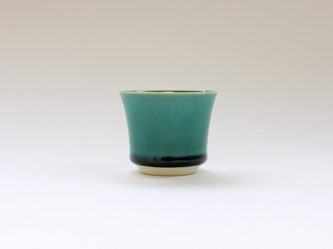 Dark Green Glazed Hemp Leaf Carved Sake Glass - Crafted By Kajiken Seiji