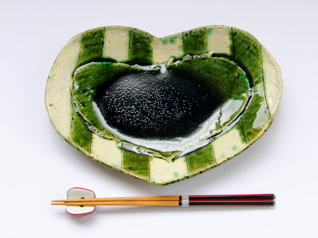 Oribe Striped Heart Plate Large - Crafted By Kazuhito Yamamoto