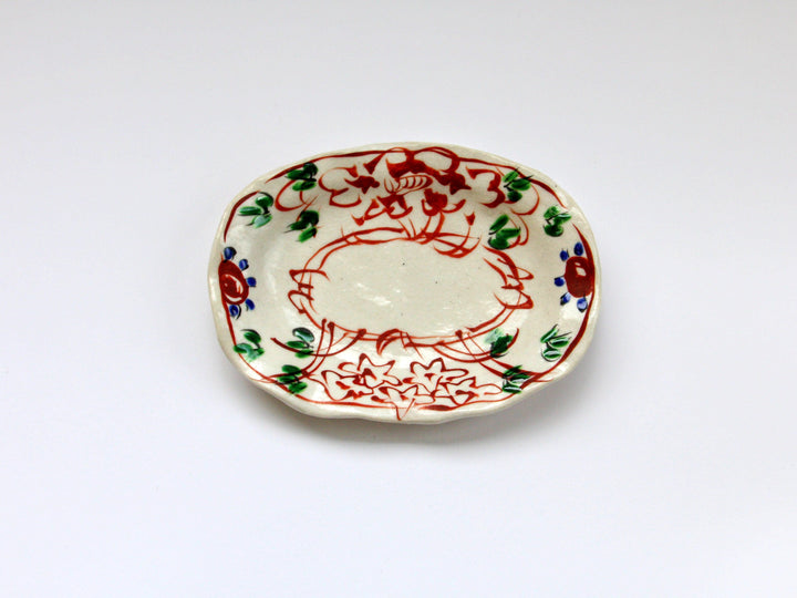 Colored two-Flower Oval Small Plate - Crafted By Hiroshi Haisawa