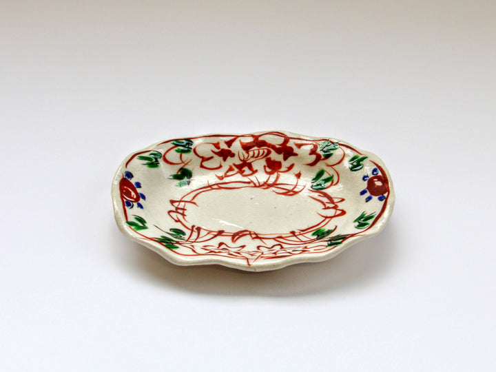 Colored two-Flower Oval Small Plate - Crafted By Hiroshi Haisawa