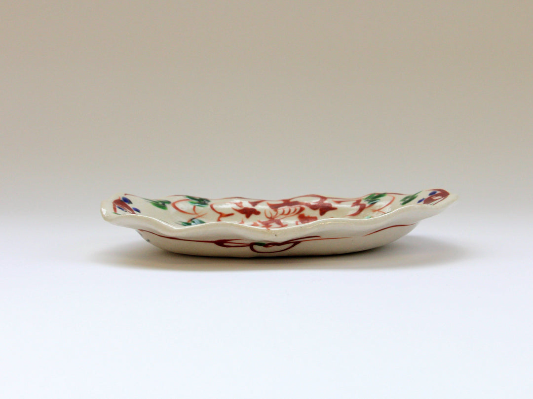 Colored two-Flower Oval Small Plate - Crafted By Hiroshi Haisawa