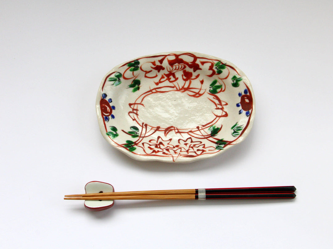 Colored two-Flower Oval Small Plate - Crafted By Hiroshi Haisawa