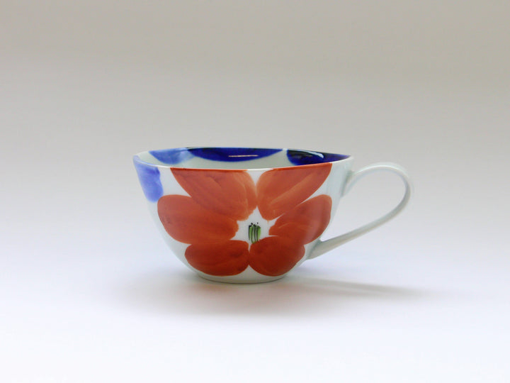 Indigo Flower Soup Cup Red - Crafted By Binsai Kiln