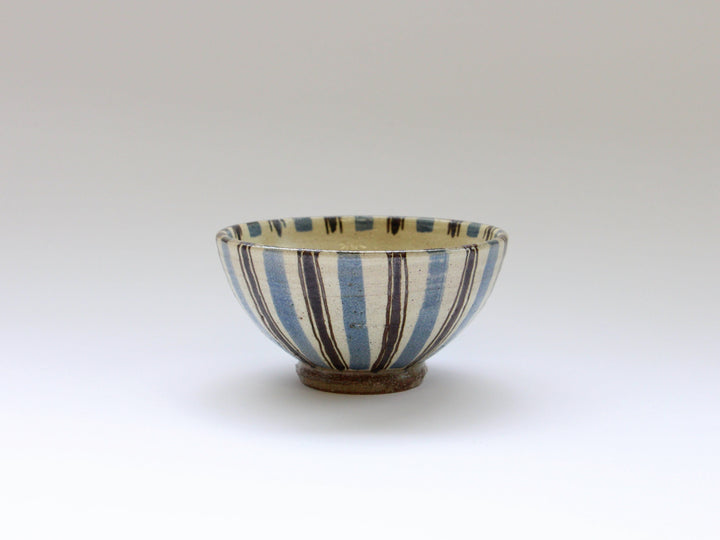 White Slip Iron Line Tokusa Rice Bowl Blue - Crafted By Shinji Akane