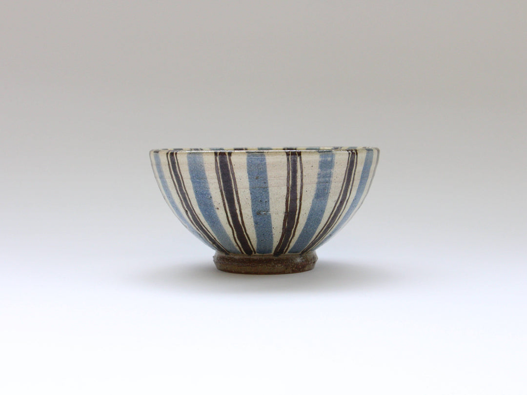 White Slip Iron Line Tokusa Rice Bowl Blue - Crafted By Shinji Akane