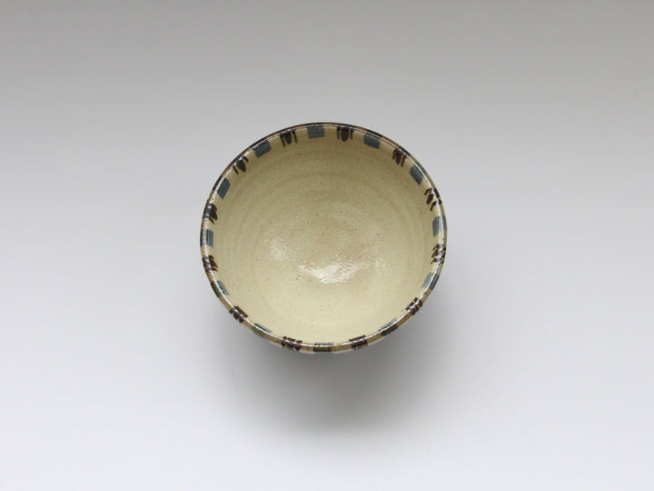 White Slip Iron Line Tokusa Rice Bowl Blue - Crafted By Shinji Akane