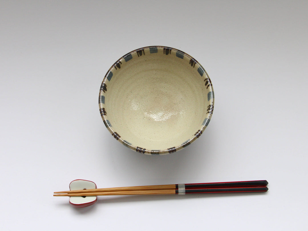 White Slip Iron Line Tokusa Rice Bowl Blue - Crafted By Shinji Akane