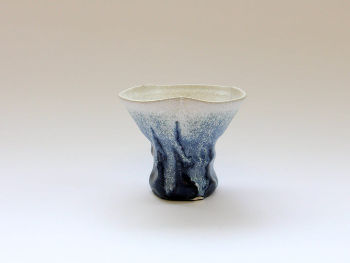 Cobalt Blue Glazed White Matte Rinka Pedestal Small Bowl - Crafted By Kazuhito Yamamoto