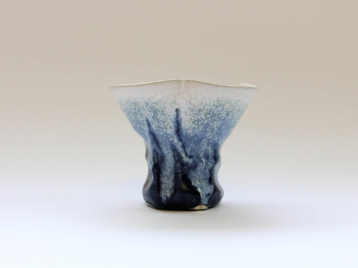 Cobalt Blue Glazed White Matte Rinka Pedestal Small Bowl - Crafted By Kazuhito Yamamoto