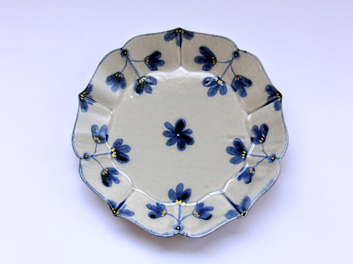 Gold-Colored Clay Glazed Flower Pattern Bellflower Plate Large - Crafted By Kikaku Pottery