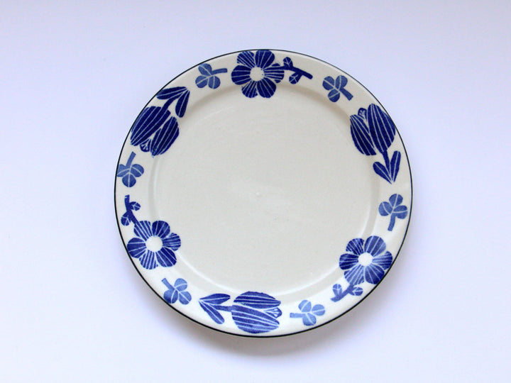 WAshi Underglazed Blue Flower 6.5-Sun Rim Plate - Crafted By Yasumi Pottery