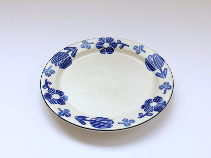 WAshi Underglazed Blue Flower 6.5-Sun Rim Plate - Crafted By Yasumi Pottery