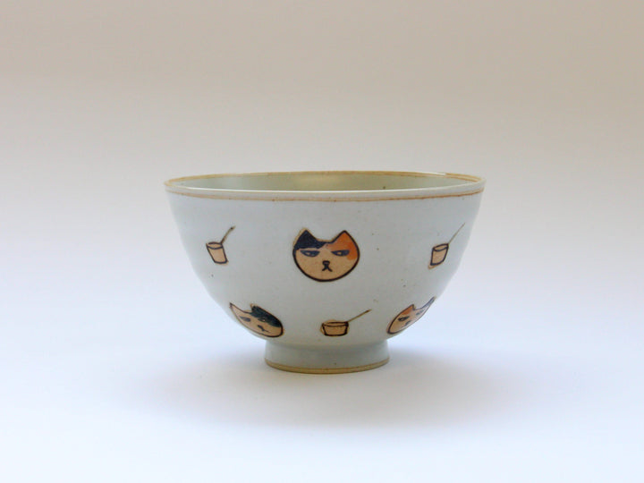 Cat and Ladle Rice Bowls White - Crafted By Soetake Pottery