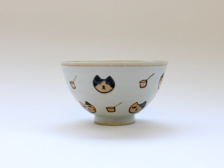 Cat and Ladle Rice Bowls White - Crafted By Soetake Pottery