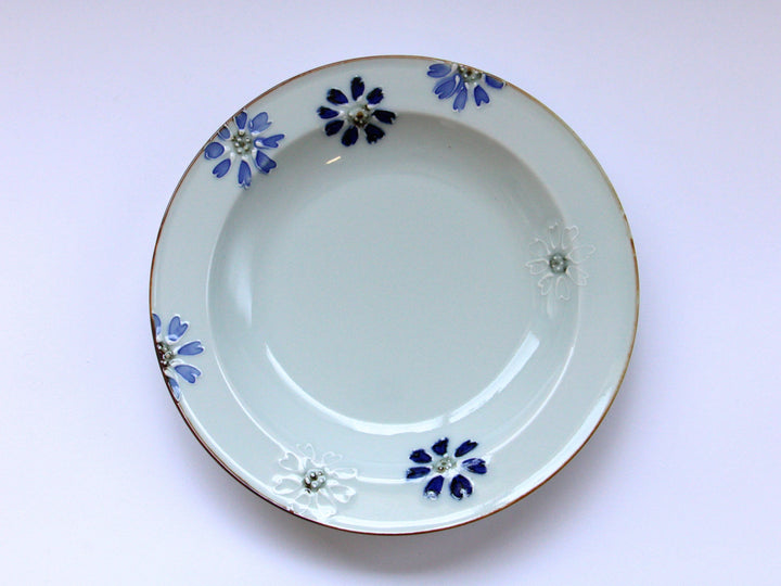 Slip Trailing Small Flower Chirashi Rim Plate Large - Crafted By Tokushichi Kiln