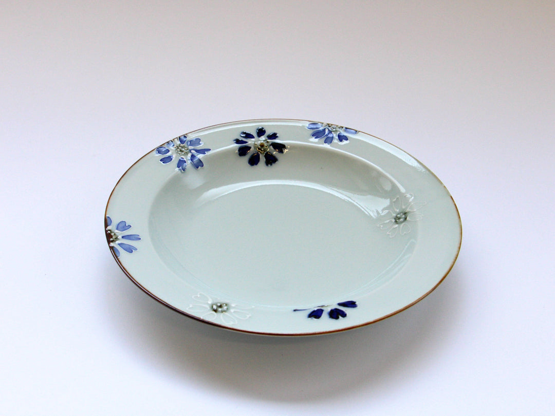 Slip Trailing Small Flower Chirashi Rim Plate Large - Crafted By Tokushichi Kiln