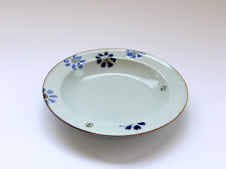 Slip Trailing Small Flower Chirashi Rim Plate Large - Crafted By Tokushichi Kiln