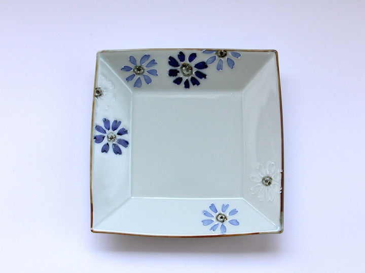 Slip Trailing Small Flower Chirashi 5.5-Sun Square Plate - Crafted By Tokushichi Kiln