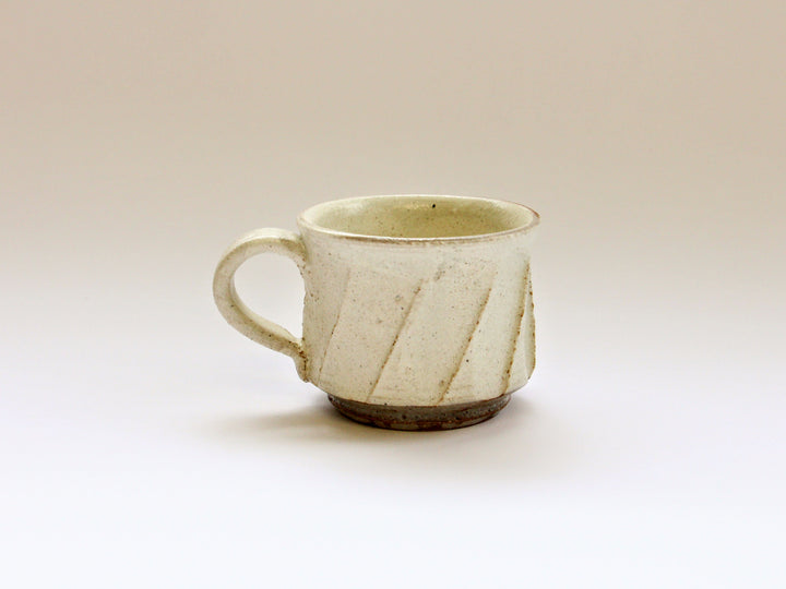 White Slip Matte Carved Coffee Cup - Crafted By Shinji Akane