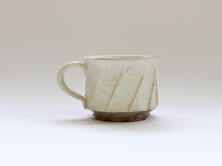 White Slip Matte Carved Coffee Cup - Crafted By Shinji Akane