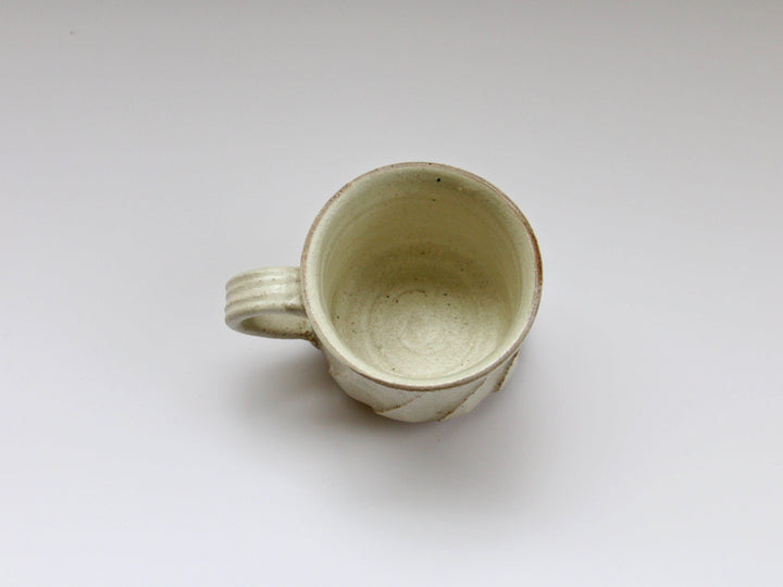 White Slip Matte Carved Coffee Cup - Crafted By Shinji Akane