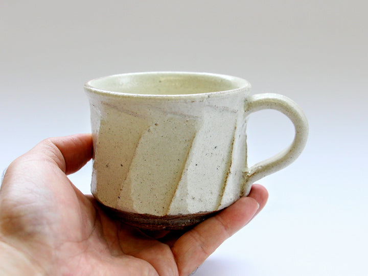 White Slip Matte Carved Coffee Cup - Crafted By Shinji Akane