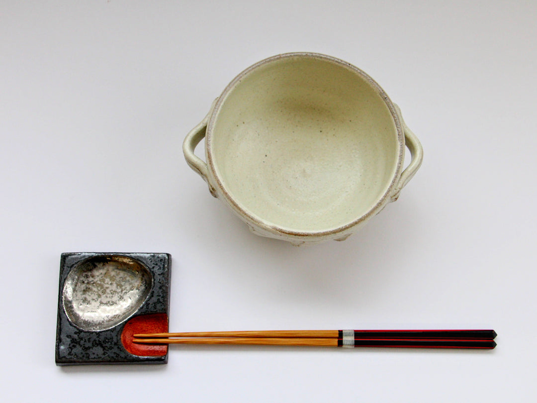 White Slip Matte Carved Soup Cup with Dual Handles - Crafted By Shinji Akane