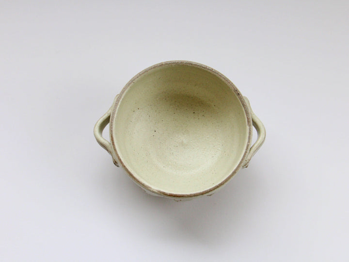 White Slip Matte Carved Soup Cup with Dual Handles - Crafted By Shinji Akane