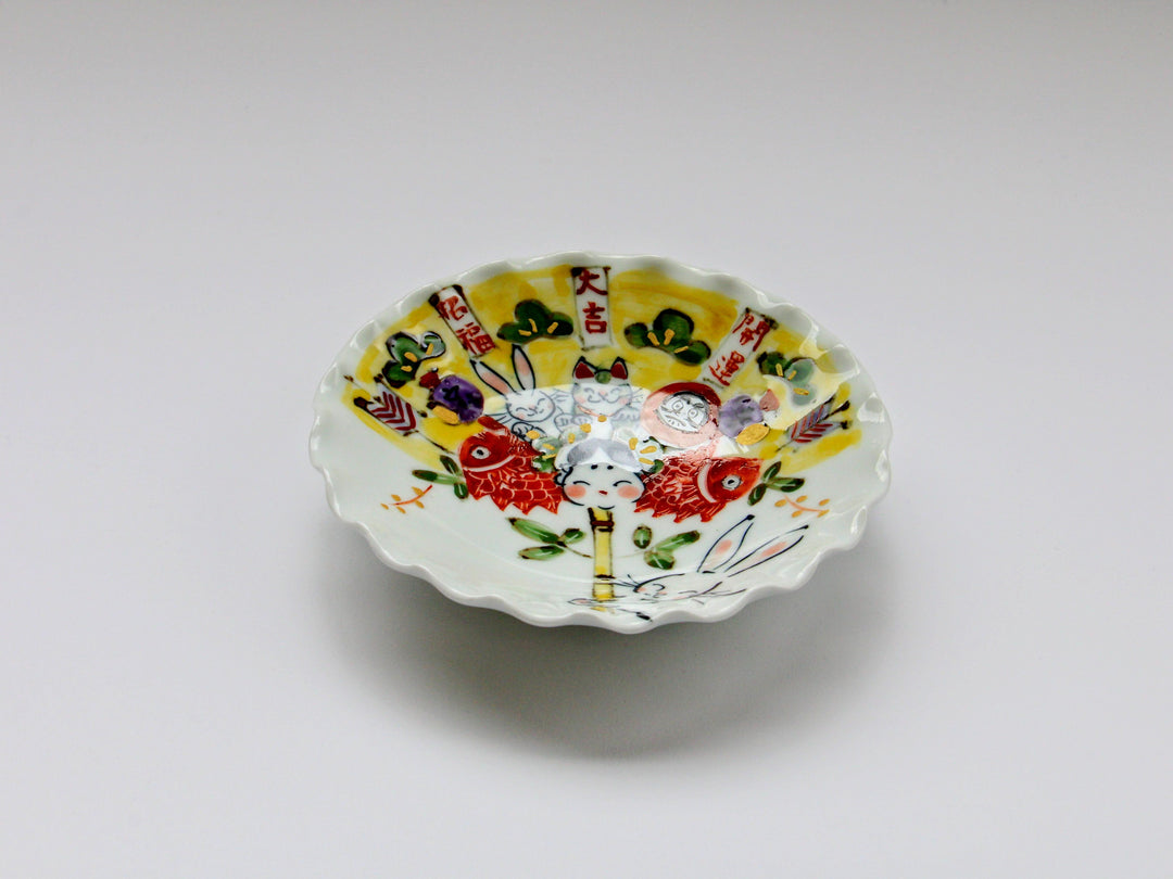 Hand-Pinched Bowl 4-Sun Picture Plate Rake - Crafted By Pottery Raku